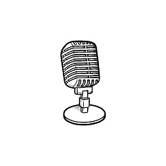 Image showing Retro vintage microphone hand drawn outline doodle icon.