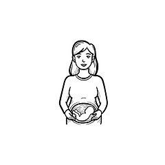 Image showing A woman with a fetus in womb hand drawn outline doodle icon