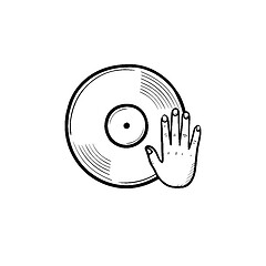 Image showing DJing and remixing hand drawn outline doodle icon.