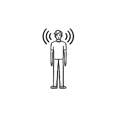 Image showing A man with soundwaves around hand drawn outline doodle icon.