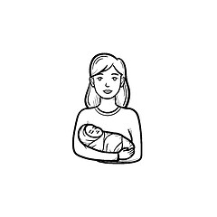 Image showing A mother with wraped baby hand drawn outline doodle icon.
