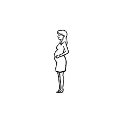 Image showing A woman with a fetus in womb hand drawn outline doodle icon