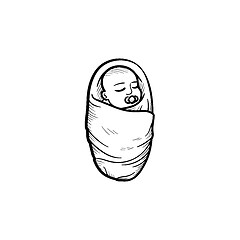 Image showing Swaddled infant hand drawn outline doodle icon.