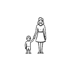 Image showing A mother caring about a child hand drawn outline doodle icon.