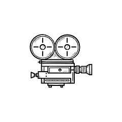 Image showing Retro video camera hand drawn outline doodle icon.