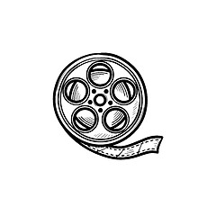 Image showing Movie camera reel hand drawn outline doodle icon.
