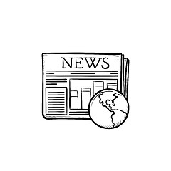 Image showing A newspaper with a globe hand drawn outline doodle icon.