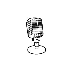 Image showing Retro vintage microphone hand drawn outline doodle icon.