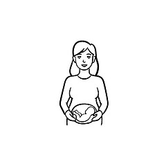 Image showing A woman with a fetus in womb hand drawn outline doodle icon