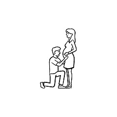 Image showing Happy couple expecting a baby hand drawn outline doodle icon.