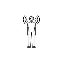 Image showing A man with soundwaves around hand drawn outline doodle icon.