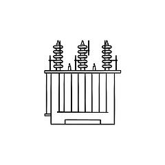 Image showing Electrical voltage transformer hand drawn outline doodle icon.