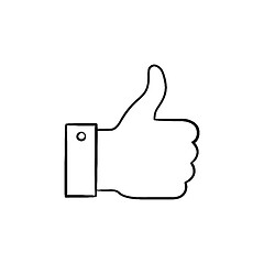 Image showing Thumb up hand drawn outline doodle icon.