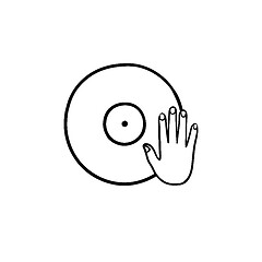 Image showing DJing and remixing hand drawn outline doodle icon.