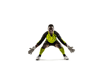 Image showing Goalkeeper ready to save on white background