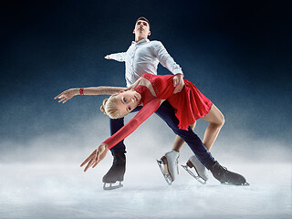 Image showing Professional man and woman figure skaters performing on ice show