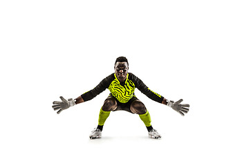 Image showing Goalkeeper ready to save on white background