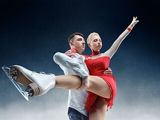 Image showing Professional man and woman figure skaters performing on ice show