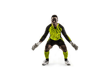 Image showing Goalkeeper ready to save on white background