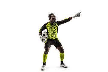 Image showing One soccer player goalkeeper isolated on white background