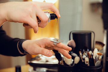 Image showing Professional makeup artist working at salon