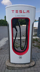 Image showing BAD RAPPENAU, GERMANY- JULY 21, 2020: Close up of of Tesla Superchargerer.