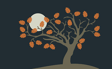 Image showing lonely autumn tree with the moon