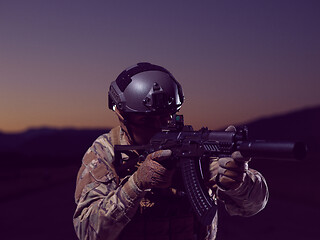 Image showing soldier with full combat gear in night mission