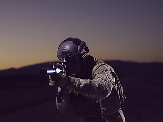 Image showing soldier with full combat gear in night mission