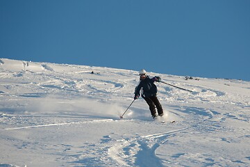 Image showing Skiing in fresh powder snow