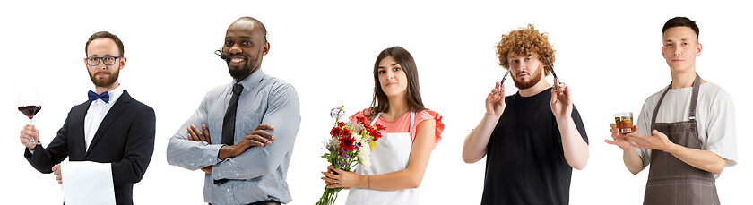 Image showing Group of people with different professions isolated on white studio background, horizontal