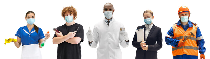 Image showing Group of people with different professions isolated on white studio background, horizontal