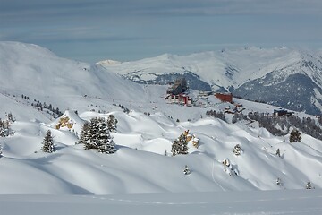 Image showing Skiing slopes, with many people