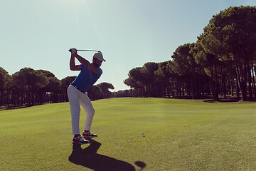 Image showing golf player hitting shot