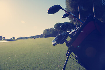 Image showing close up golf bag on course