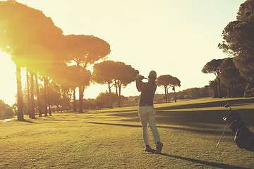 Image showing golf player hitting shot with club