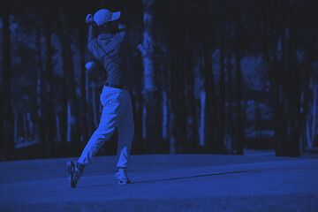 Image showing golf player hitting long shot