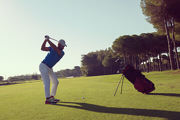 Image showing golf player hitting shot