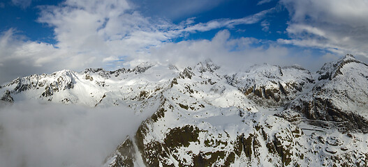 Image showing Aerial landscape with snow mountains