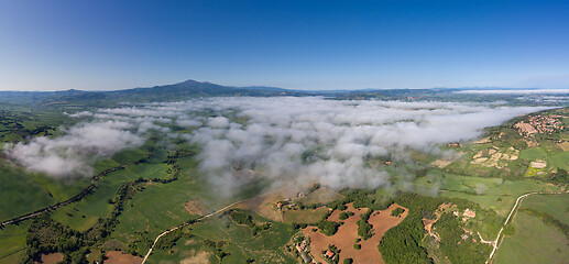 Image showing Tuscany aerial panorama at morning