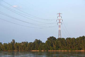 Image showing Electric lines over river