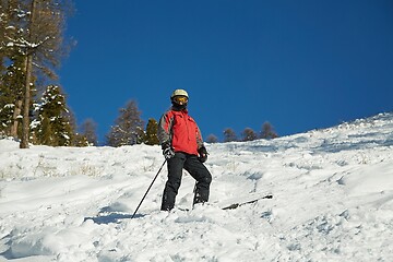 Image showing Skiing in the winter snowy slopes