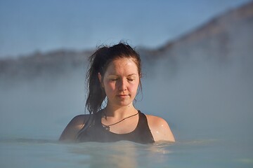 Image showing Woman enjoying hot spring spa