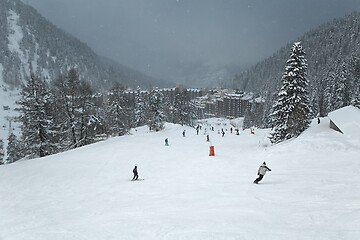 Image showing Skiing slopes snowing