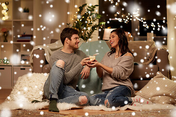 Image showing happy couple with gift box at home