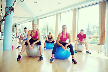 Image showing group of people exercise with balls on yoga class