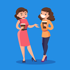 Image showing Two caucasian white business women drinking coffee
