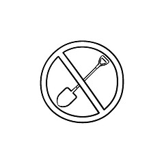 Image showing Forbidden to shovel sign hand drawn outline doodle icon.