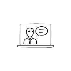 Image showing Laptop display with video chat hand drawn outline doodle icon.