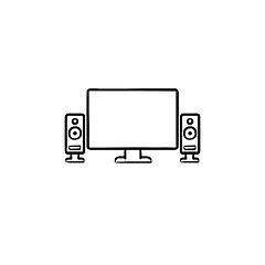 Image showing TV home theater hand drawn outline doodle icon.